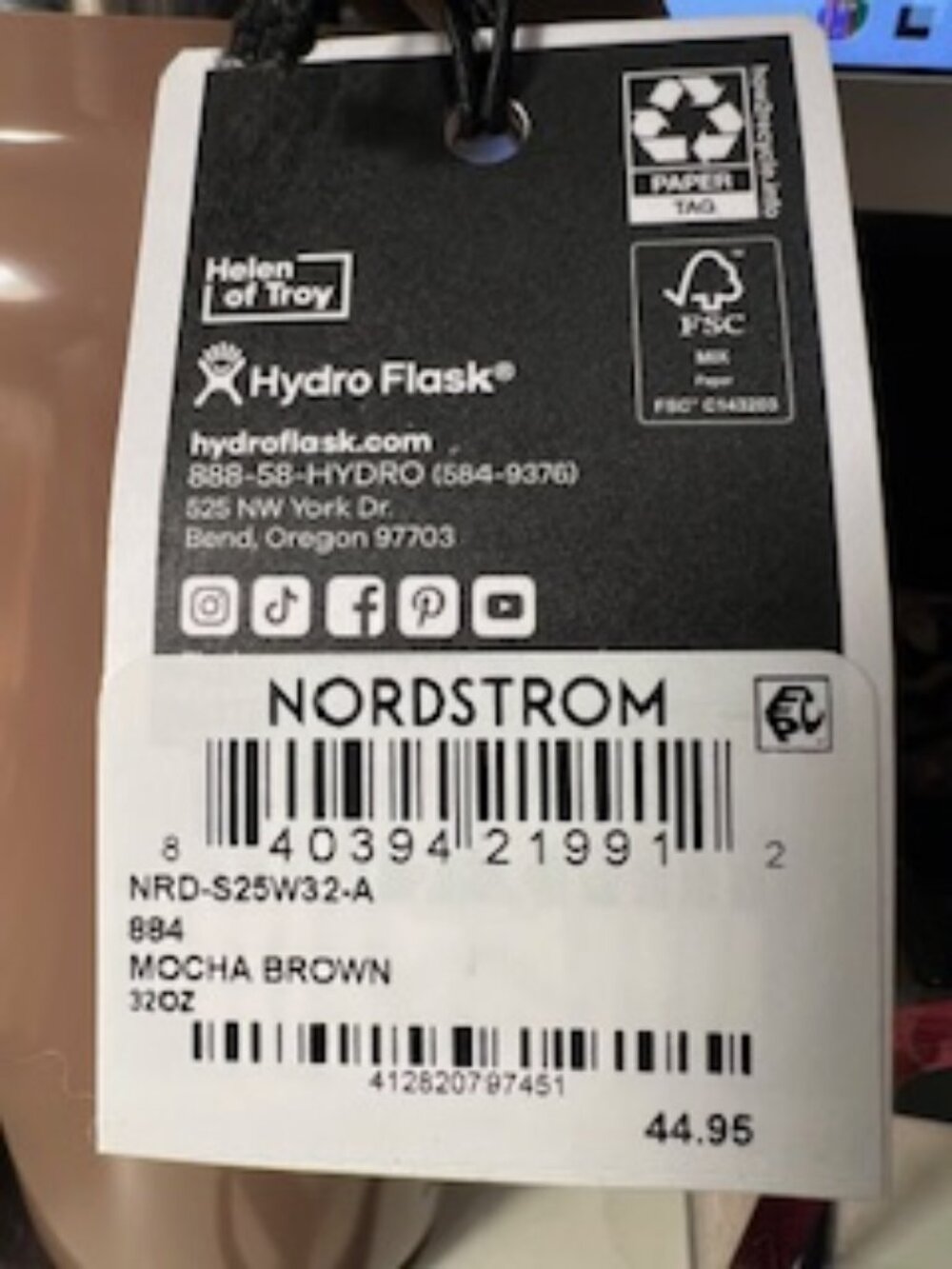 NWT Mocha Brown Special Edition Hydro Flask (water bottle/thermos) 32. oz. - Picture 7 of 8